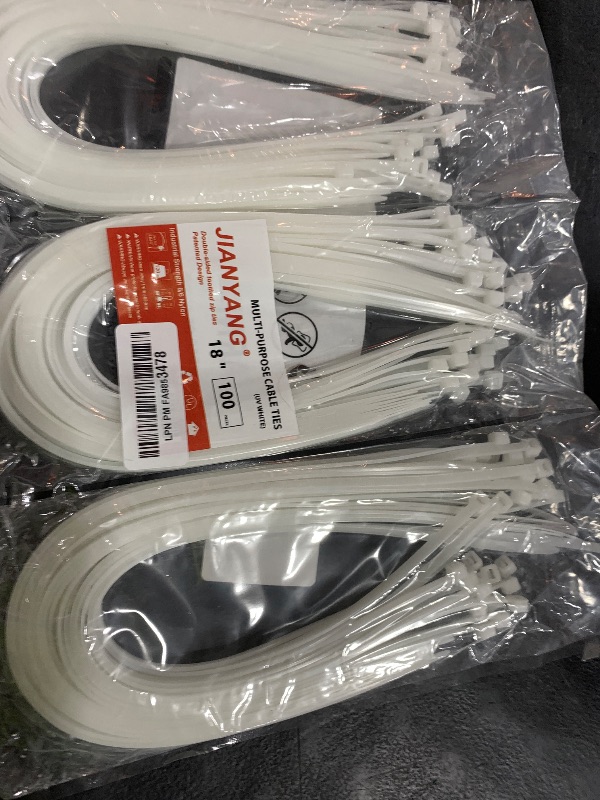 Photo 1 of 18 Inch Zip Ties Double Sided Toothed,120 LBS Tensile Strength Heavy Duty Cable Wire Ties With Self-Locking Adjustable More Durable Nylon Tie Wraps for Indoor Outdoor White?100 Pack?