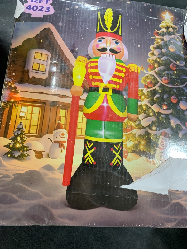Photo 1 of 12FT Giant Christmas Inflatables Nutcracker Decoration Outdoor Soldier Blow Up Yard Decor Built-in LED Lights for Garden Yard Lawn Indoor Holiday Xmas New Year Gifts, Winter Outdoor Xmas Decor