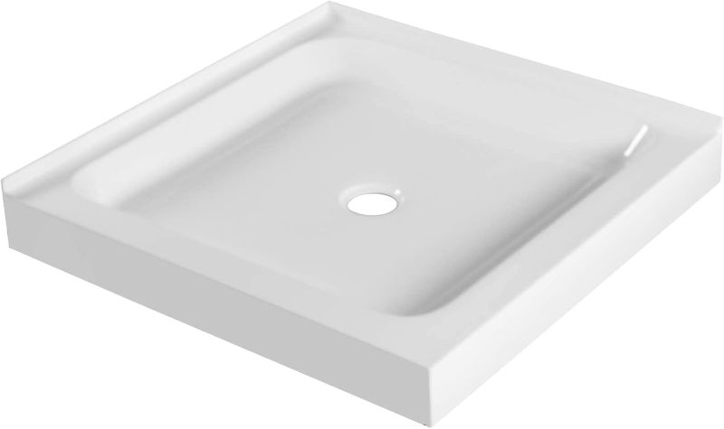 View 1 of Fine Fixtures 32" x 32" Double Threshold Acrylic Shower Base with Non-Slip Textured Surface - Durable White Shower Floor Pan for Safe, Reliable Bathroom Use