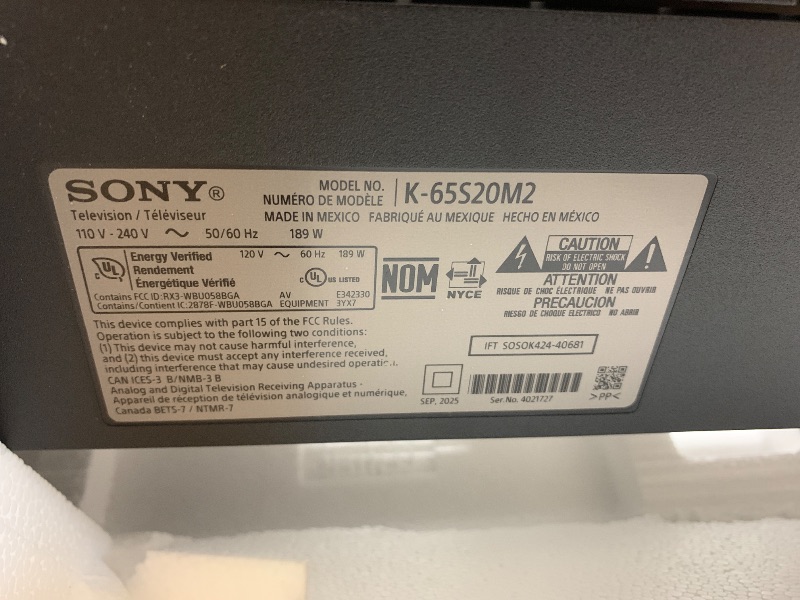 Photo 1 of Sony BRAVIA 2 II 65 Inch 4K Ultra HD LED Smart TV with Google TV and Exclusive Features for PlayStation®5 (K-65S20M2), 2025 Model **** PARTS ONLY *****