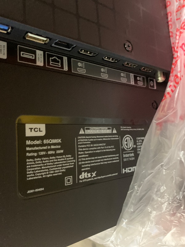 Photo 1 of TCL 65 Inch Class QM6K Series | Mini LED QLED 4K HDR | 65QM6K, 2025 Model | 120HZ-144HZ High Brightness Smart Google TV Dolby Atmos Onkyo Audio | Voice Remote Alexa Gaming Streaming Television **** PARTS ONLY *** 