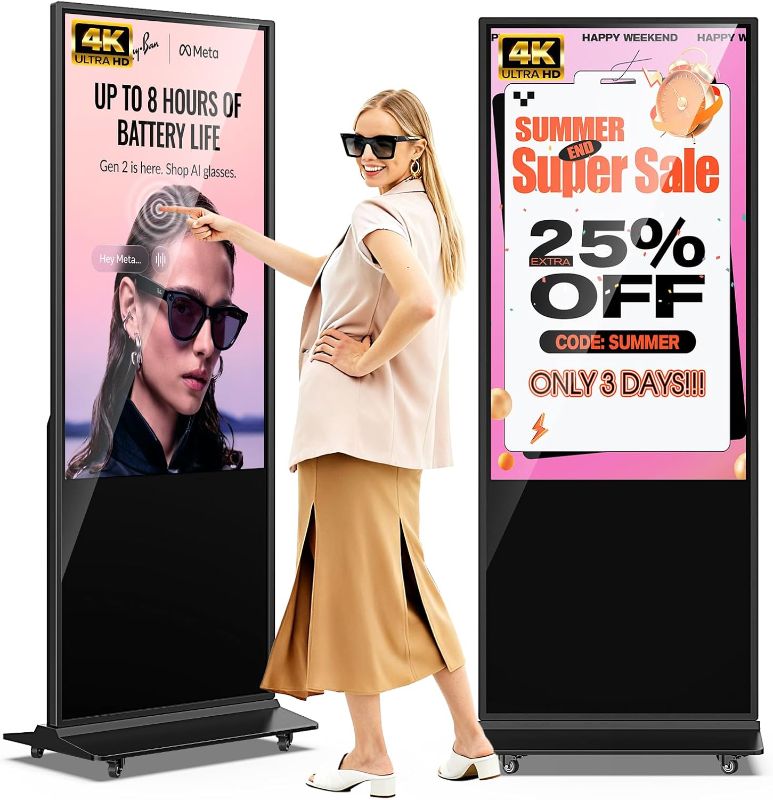Photo 1 of JIYANG 55 Inch 4K Indoor Touchscreen Digital Signage Display Floor Standing Digital Interactive Kiosks LCD Totem Monitor with WiFi/USB Input Auto Media Player Android System,Store Displays Screens