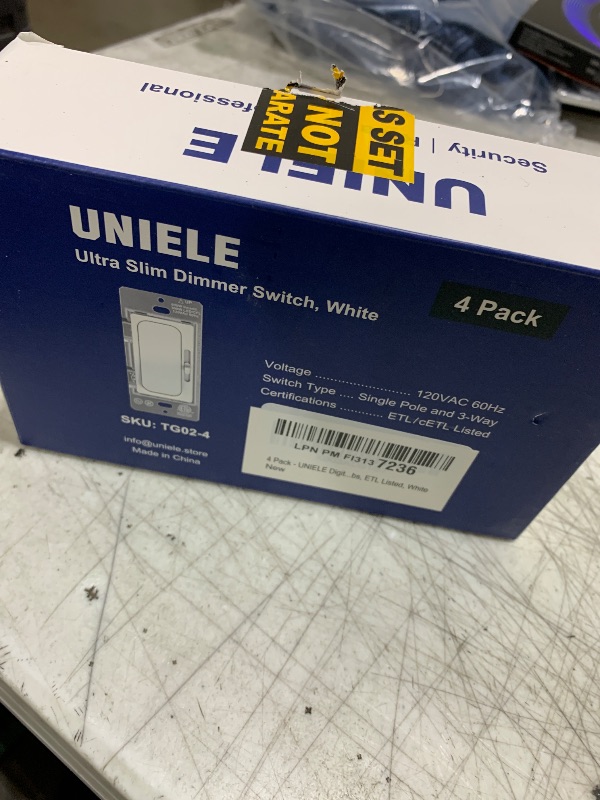 Photo 1 of (4 Pack) UNIELE Ultra Slim Slide Dimmer Light Switch Single-Pole/3 Way for 300W Dimmable LED/CFL Lights and 600W Incandescent/Halogen, 15A/120V/60Hz, ETL Listed, White