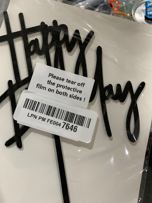 Photo 1 of 1 PCS Black Happy Birthday Cake Topper, 5.3 Inch x 7.2 Inch Acrylic Cake Topper Happy Birthday Cake Sign, Birthday Cake Decorations for Party Dessert, and Anniversary Supplies