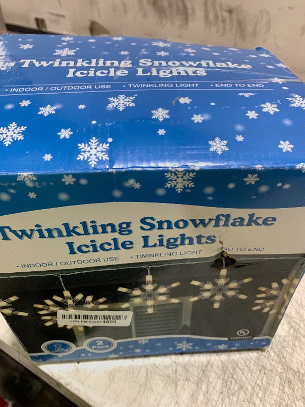 Photo 1 of 2 Pack Twinkling LED Christmas Snowflake Lights with 6 Drops, 8.8FT 14 of 100 Random Twinkle Christmas Snowflake String Lights, Connectable Hanging Plug in Icicle Light for House Roof (Warm White)