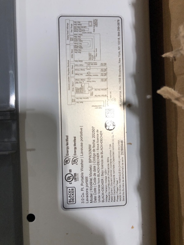 Photo 1 of BLACK+DECKER 3.0 Cu. Ft. Portable Washer, 26.5 lb. Capacity Washing Machine, 6 Cycles, Quick Connect Sink Adapter and Drain Hose Included, Transparent Lid & LED Display, BPW30MW, White