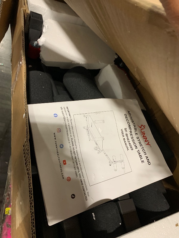 Photo 1 of **AS IS, FINAL SALE** Sunny Health & Fitness Adjustable Stretch and Decompression Table - 400 LB Weight Capacity – Helps with Lumbar Stretching, Lower Back Pain Relief, Posture Correction, Rehab - SF-BH624089