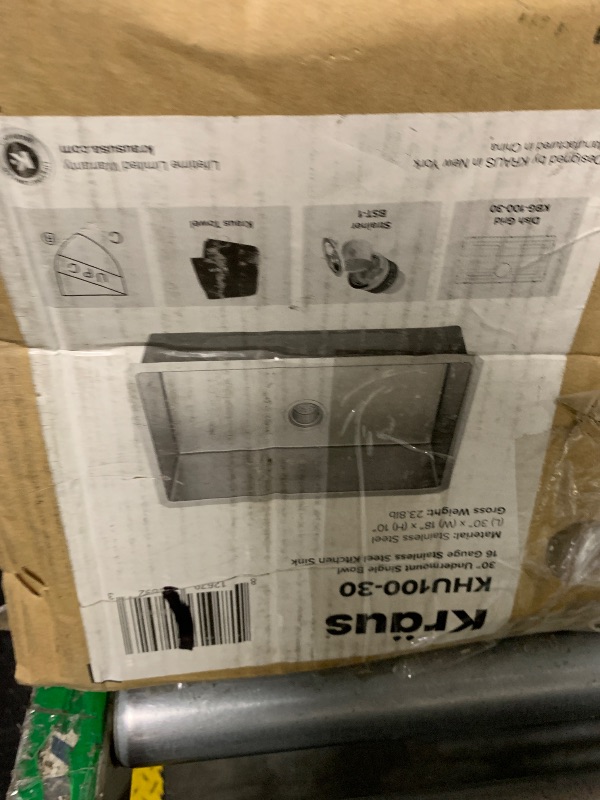 Photo 1 of **MAJOR DAMAGE**
KRAUS Standart Pro 30 -inch Undermount Single Bowl 16 Gauge Stainless Steel Kitchen Sink, KHU100-30