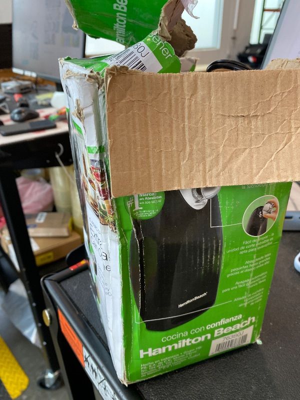 Photo 1 of **UNTESTED**
Hamilton Beach Electric Automatic Can Opener with Auto Shutoff, Knife Sharpener, Cord Storage, and SureCut Patented Technology, Extra Tall, Black
