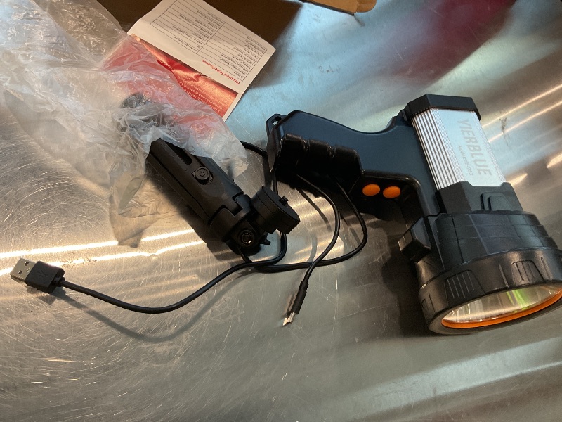 Photo 1 of ** SOLD AS IS, NO REFUND/RETURN** SEE COMMENTS!
YIERBLUE Rechargeable Spotlight, Super Bright 2000000 High Lumen LED Handheld Spotlight Long Lasting Large Flashlight Searchlight and Flood Camping Flashlight with Foldable Tripod