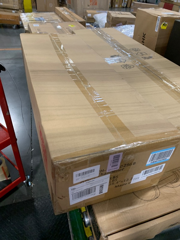 Photo 1 of ** FACTORY SEALED */***  WJShome Dining Room Light Fixture Over Table, 5-Light Black Kitchen Island Lighting, Farmhouse Chandeliers for Dining Room, Rustic Linear Chandelier, Ceiling Pendant Light Fixtures with Clear Glass