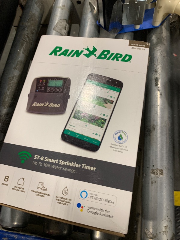 Photo 1 of ******Missing mounting hardware****
Rain Bird ST8I-2.0 Smart Indoor WiFi Sprinkler/Irrigation System Timer/Controller, WaterSense Certified, 8-Zone/Station, Compatible with Amazon Alexa