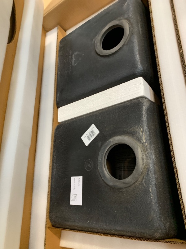 Photo 1 of ***FINAL SALE/NO RETURN, SOLD AS PARTS*** KRAUS Quarza 33-inch Drop-In/Undermount 50/50 Double Bowl Granite Kitchen Sink in Black Onyx, KGD-433B