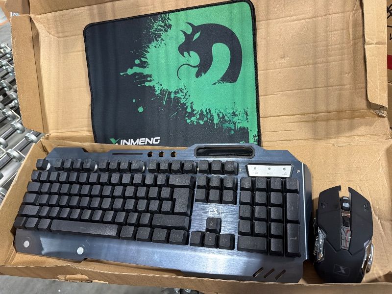 Photo 1 of ** MISSING USB ADAPTER ITEM DOES NOT FUNCTION*** *** SOLD AS PARTS*** Wireless Gaming Keyboard and Mouse with Rainbow LED 16RGB Backlit Rechargeable 4800mAh Battery Metal Panel Mechanical Ergonomic Feel Waterproof Dustproof 7 Color Mute Mice for Laptop PC