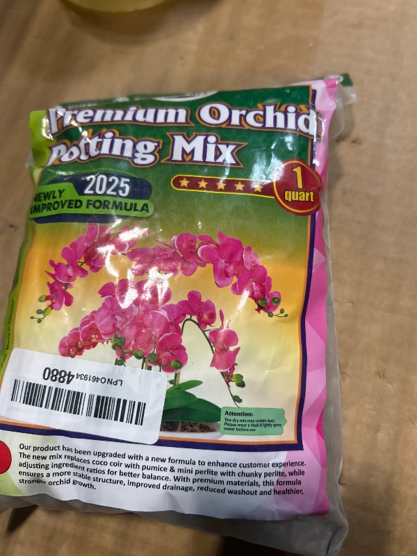 Photo 1 of [Upgraded] DUSPRO Orchid Potting Mix for Repotting with Forest Moss, Pine Bark, Perlite & Pumice, Orchid Bark Potting Mix, Orchid Repotting Soil, Drainage Indoor Potting, Orchid Pot Not Included,1 QRT