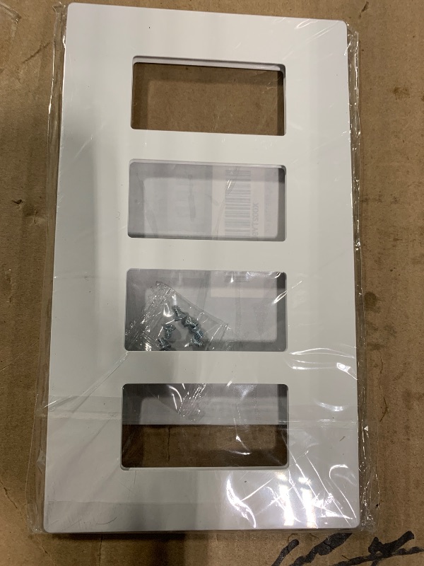 Photo 1 of [1 Pack] BESTTEN 4 Gang Screwless Decorative Wall Plate, Mid-Size H4.88" x W8.58", USWP6 Gloss Snow White, Faceplate Cover for Decorator Receptacle Outlet & Switch