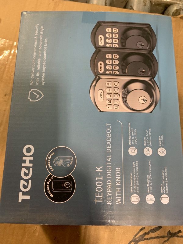 Photo 1 of ** MISSING HARDWARE**
TEEHO TE001K Keyless Entry Door Lock with Handle, Electronic Keypad Deadbolt with 2 Knobs, High-Security Front Door Handle Set for Home & Rental, Smart Auto-Locking, Easy Install, Oil-Rubbed Bronze