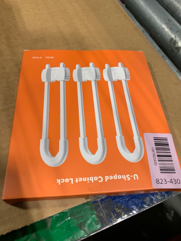 Photo 1 of (3 pack white) 4 button Cabinet Locks, U-Shaped Proofing Drawers Safety Child Locks Adjustable, for Wardrobe,Kitchen,Bathroom,Drawer,Fridge,Cupboard Doors Knobs & Handles