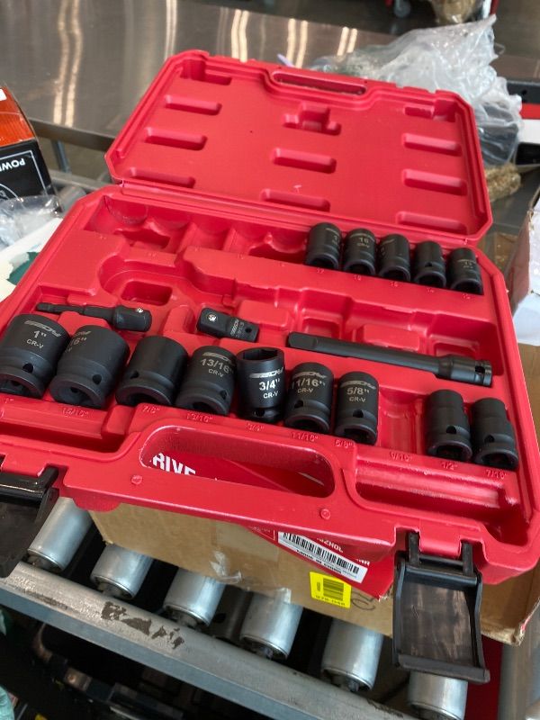 Photo 1 of *MISSING PARTS*
1/2" Drive Socket Wrench Set: 25-Piece SAE & Metric Impact Socket Ratchet Wrench Tool Set Socket Assortment with Storage Box for Repair Mechanic GarageLPNO465476683