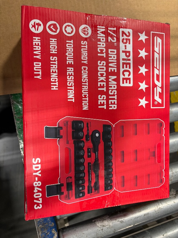 Photo 1 of *MISSING PARTS*
1/2" Drive Socket Wrench Set: 25-Piece SAE & Metric Impact Socket Ratchet Wrench Tool Set Socket Assortment with Storage Box for Repair Mechanic GarageLPNO465476683
