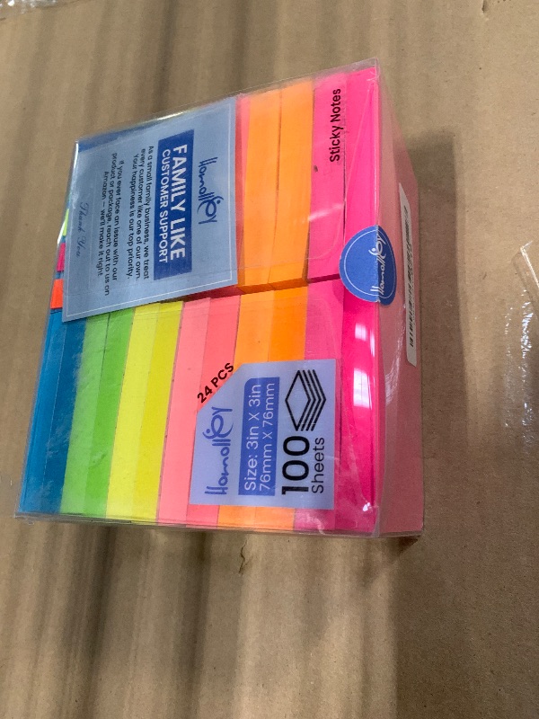Photo 1 of (24 Pads) Sticky Notes 3x3 in 100 Sheets/Pad, Self-Sticky Note Pads, 6 Bright Colors Super Sticky Pads - Easy to Post for School, Office Supplies, Desk Accessories