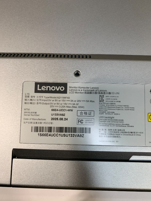 Photo 1 of *FOR PARTS ONLY*
Lenovo L15 Portable Monitor, 15.6” Display, Full HD Resolution, IPS Panel, 250 nits Brightness, 60Hz Refresh Rate, USB-C Ports, Height-Adjustable Stand, Flicker-Free Technology, Grey