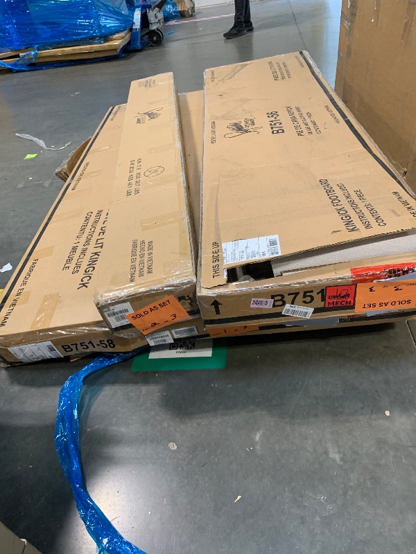 Photo 1 of ** SET 3 BOXES** Signature Design by Ashley Lodenbay Traditional Upholstered Tufted King Panel Bed, Foundation or Box Spring Needed, Gray & Beige