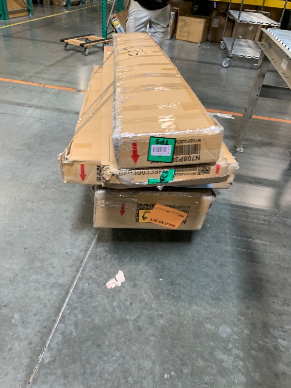 Photo 1 of ** SET 4 BOXES** Merax Queen Size Murphy Bed with Top Storage Cabinets and Shelves, Fold into The Wall, Space-Saving Design, White Foldable Platform Bed Frame with Chevron Stripes, for Bedroom, Guest Room, Home Office