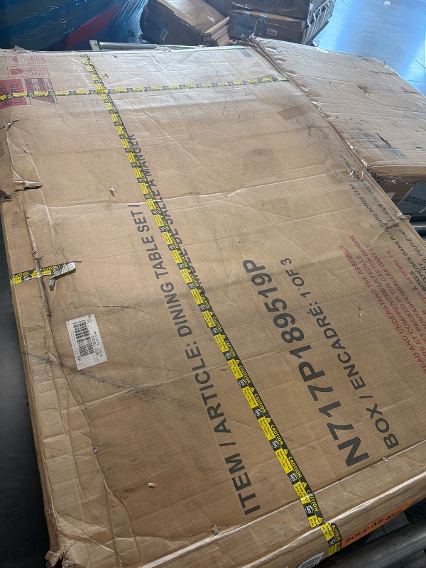 Photo 1 of **AS IS, FINAL SALE**Merax 9 Piece Extendable Dining Table Set for 8, Farmhouse 83.9” Kitchen Table with Removable Leaf and 8 Upholstered Chairs, Espresso