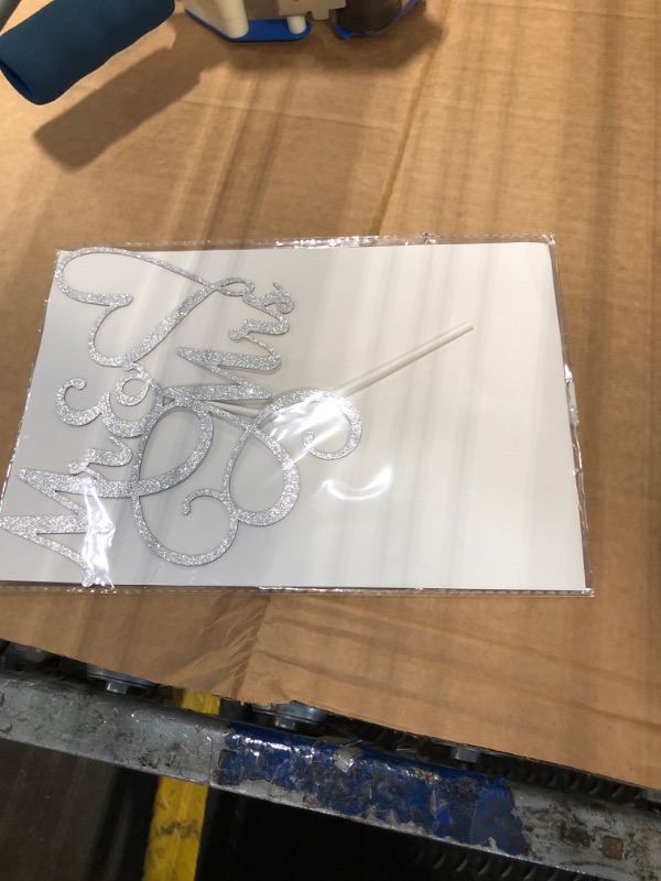Photo 1 of ** stem bent *** Mr and Mrs Cake Topper, Bride and Groom Sign Wedding, Engagement Cake Toppers Decorations, Double-faced Silver Glitter