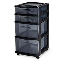 Photo 1 of  Drawer Tower, 4-Tier Clear Plastic Storage Organizer Cart, Black Frame - Rolling Drawer Containers with Wheels for Bathroom, Bedroom, Office, and Classroom Organization
Visit the HOMZ Store