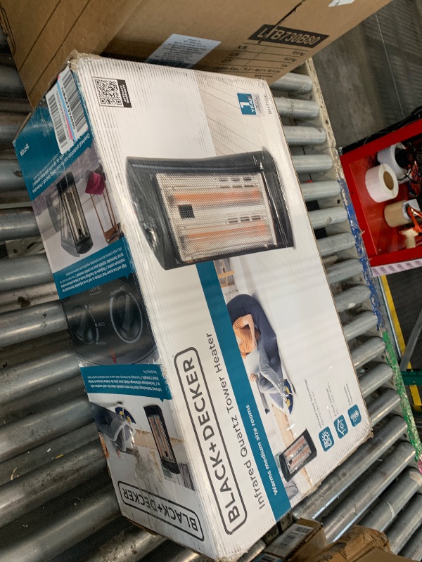 Photo 1 of **FINAL SALE, SEE NOTES** BLACK+DECKER Infrared Radiant Quartz Tower Heater, 1500W Space Heater with Adjustable Thermostat, Portable Heater with 2 Settings, Personal Heater for Home and Office, BHTI06, Black