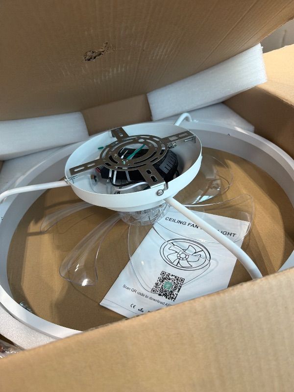 Photo 1 of **UNTESTED**
Ceiling Fans with Lights and Remote Fandelier - White 20'' Flush Mount Low Profile Modern Ceiling Fans for Bedroom - Stepless Color Temperature and 6 Speeds, White
