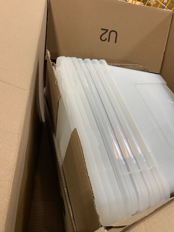 Photo 1 of ***MAJOR DAMAGE AND SEVERAL MISSING*** IRIS USA 40 Qt Stackable Plastic Storage Bins with Lids, 4 Pack - BPA-Free, Made in USA - See-Through Organizing Solution, Latches, Durable Nestable Containers, Secure Pull Handle - Clear