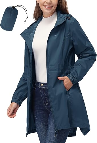 Photo 1 of  WICKHAM  Waterproof Long Rain Coats Packable Rain Jacket with Hood Trench Coats Windbreaker
