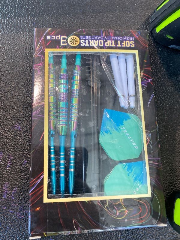 Photo 1 of ***MISSING PIECES*** Himmbods Soft Tip Darts Set 3 Aluminum Shaft Professional Darts Plastic Tip Sets 2BA Replacement Tips + Extra 3 Dart Flights 3 Replace Plastic Shafts for Electronic Dart Board (Green-Blue)