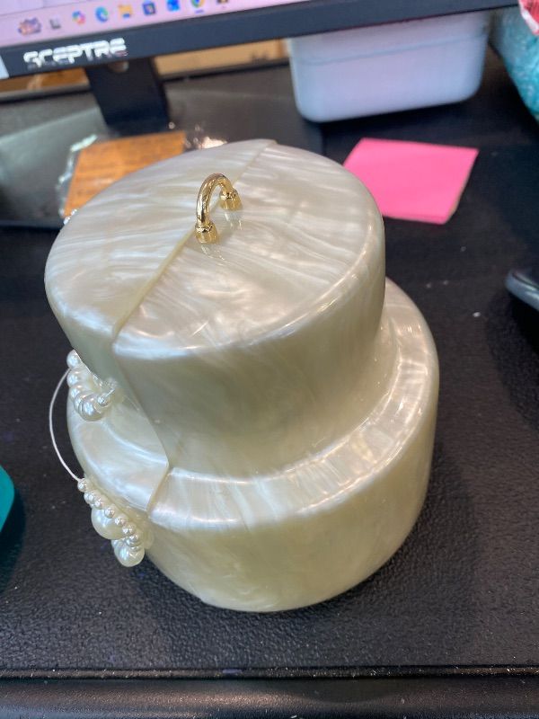 Photo 1 of ***MINOR DAMAGE*** Mini Acrylic Cake Shaped Clutch for Women Pearl Acrylic Evening Bag Unique Evening Handbag Purse for Wedding Party Prom