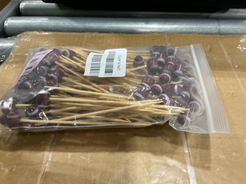 Photo 1 of 100 Pcs Football Toothpicks, 4.72 Inch Football Cocktail Picks for Appetizers, Long Bamboo Toothpicks, Decorative Toothpicks Skewers for Holiday Birthday Party Decorations (Football 3D)