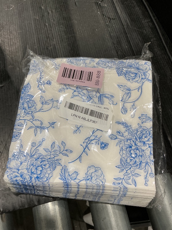 Photo 1 of 100 Pack Blue Floral Cocktail Napkins Blue and White Floral Toile Paper Napkins Blue Floral Paper Napkins for Bridal Baby Shower,Tea Garden Party,Blue Floral Birthday Party Supplies Decor (Blue)