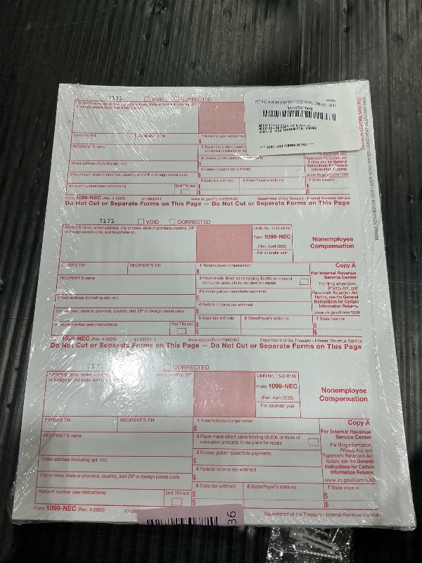 Photo 1 of 1099 NEC Forms 2025 4 Part Tax Forms Kit of Laser Forms, Compatible with QuickBooks and Accounting, 25 Pack, Software and Envelopes NOT Included, Made in The USA