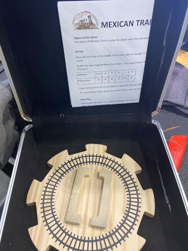 Photo 1 of *MISSING PARTS - See Clerk Notes*
RNK Gaming Mexican Train Wooden Hub 8 Metal Trains and Aluminum Case