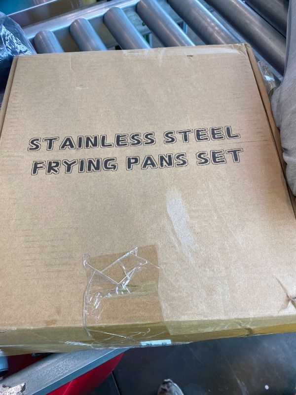 Photo 1 of *MISSING PARTS - See Clerk Notes*
EWFEN Tri-Ply Stainless Steel Frying Pans Set, 8”/10”/12” Cooking pans, PFOA&PTFE Free Skillet, Induction Cooking Pan, Dishwasher and Oven Safe, Fast & Even Heat, Heavy Duty and Detachable Handle