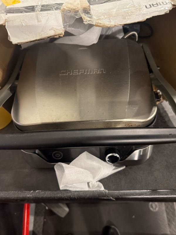Photo 1 of ****Sold for Parts - Nonfunctional*****Chefman 5-in-1 Digital Panini Press Grill Sandwich Maker and Griddle Grill Combo with Removable, Reversible Dishwasher-Safe Grilling Plates, Opens 180° for Indoor BBQ /Flat Top Grill, Stainless steel