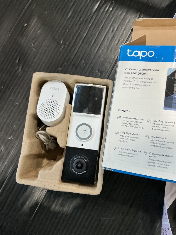 Photo 1 of **MISSING MOUNTING HARDWARE**
Tapo 2K Wireless Smart Video Doorbell with Chime - 160° Ultra-Wide View, Person Detection, Ring Call, 2-Way Audio, Subscription-Free Local Storage or Optional Cloud, Works with Alexa, D210
