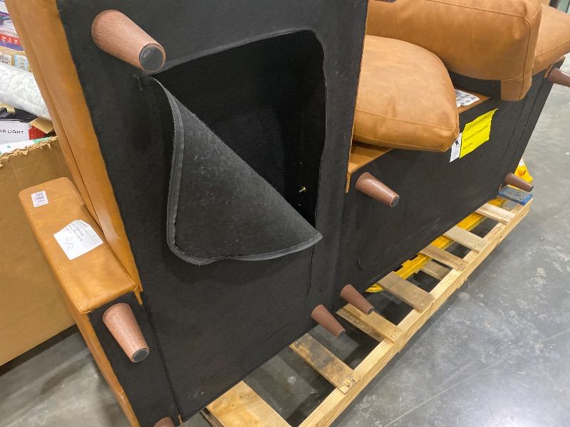 Photo 1 of  Leather Sleeper Sectional Sofa Cognac Tan– Full-Grain Aniline Leather, Sculptural Silhouette, Walnut-Finished Legs – Modern Statement Sofa for Living Spaces