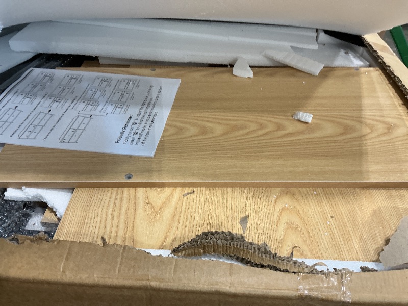 Photo 1 of **UNKNOWN MISSING PIECES***Large Vanity Desk with 3 Color Touch Screen Dimming Mirror, Vanity Desk with Charging Station, Modern Retractable Makeup Dressing Table, Makeup Table With storage shelves and 5 Sliding Drawers, Oak