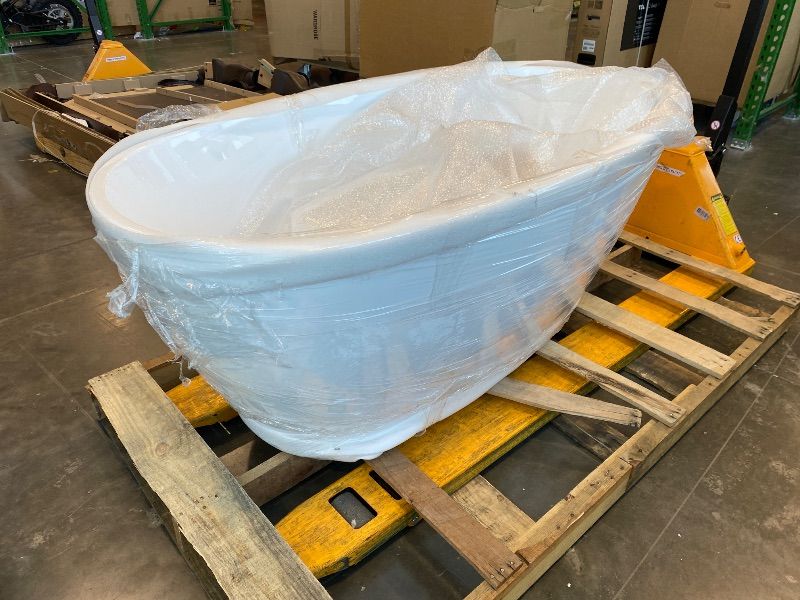 Photo 1 of **MAJOR DAMAGE**
WOODBRIDGE 59"Freestanding White Acylic Soaking Bathtub with Brushed Nickel Drain and Overflow,BTA1518 -B/N-Drain &O