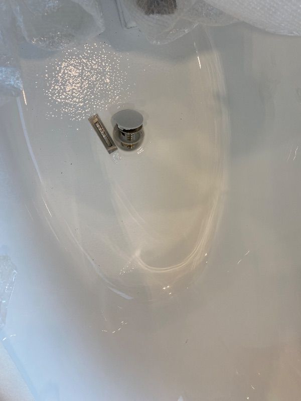 Photo 1 of **MAJOR DAMAGE**
WOODBRIDGE 59"Freestanding White Acylic Soaking Bathtub with Brushed Nickel Drain and Overflow,BTA1518 -B/N-Drain &O