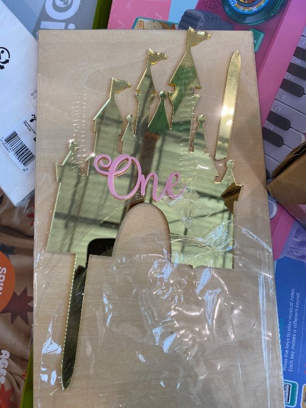 Photo 1 of ***MAJOR DAMAGE*** Pink Castle One Cake Topper - Little Princess 1st Birthday Decorations,Acrylic Castle Birthday Cake Topper,Princess Wedding First Anniversary Centerpieces,Sweet Magic Party Photo Props (Bow)