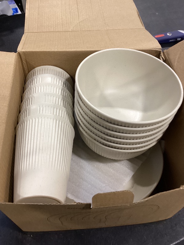 Photo 1 of 18pcs Wheat Straw Dinnerware Sets HXYPN Unbreakable Reusable Dinnerware Set Kitchen Cups Plates and Bowls Sets Dishwasher Microwave Safe Plates